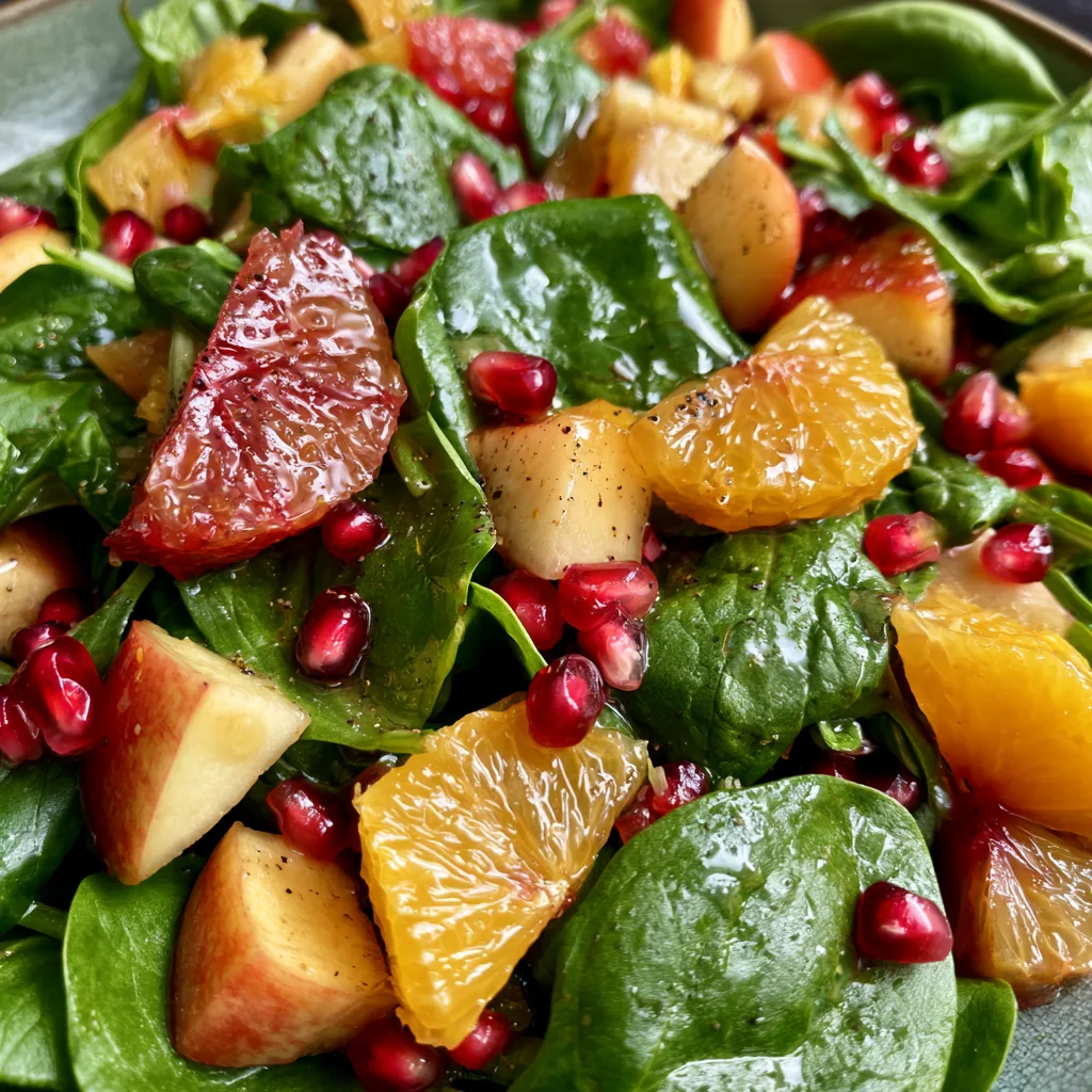 Delicious Winter Spinach Salad with Fruit & Maple-Lime Dressing