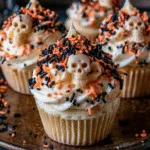 Delightfully Spooky Skull Cupcakes: Creamy Treats with Fun Sprinkles!