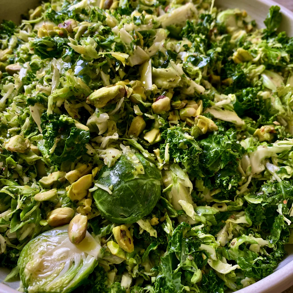 Quick and Delicious 10-Minute Brussels Sprouts Salad with Kale and Pistachios