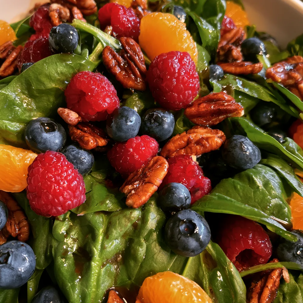 Vibrant Berry Spinach Salad with Blueberries, Raspberries, and a Zesty Balsamic Dressing!