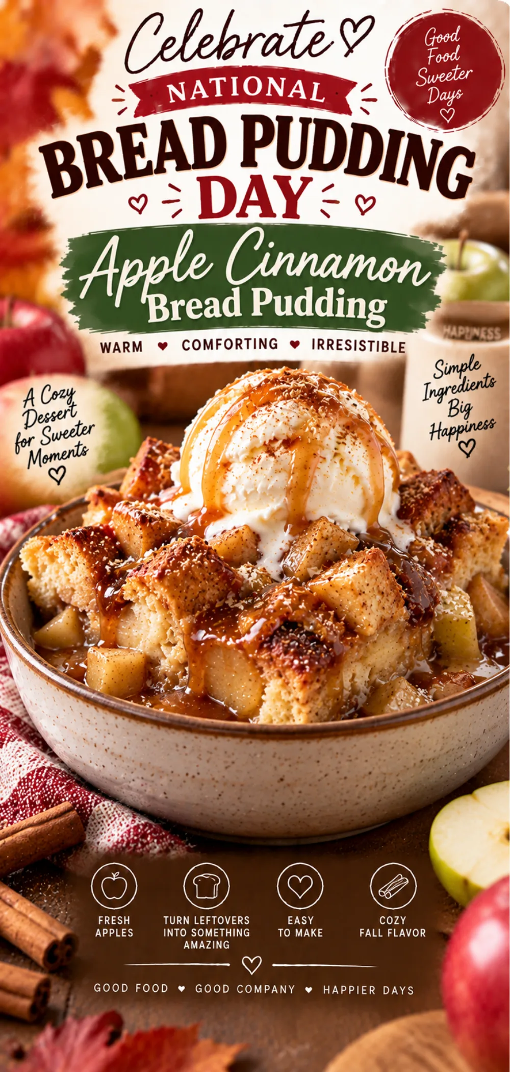National Bread Pudding Day Apple Cinnamon Bread Pudding