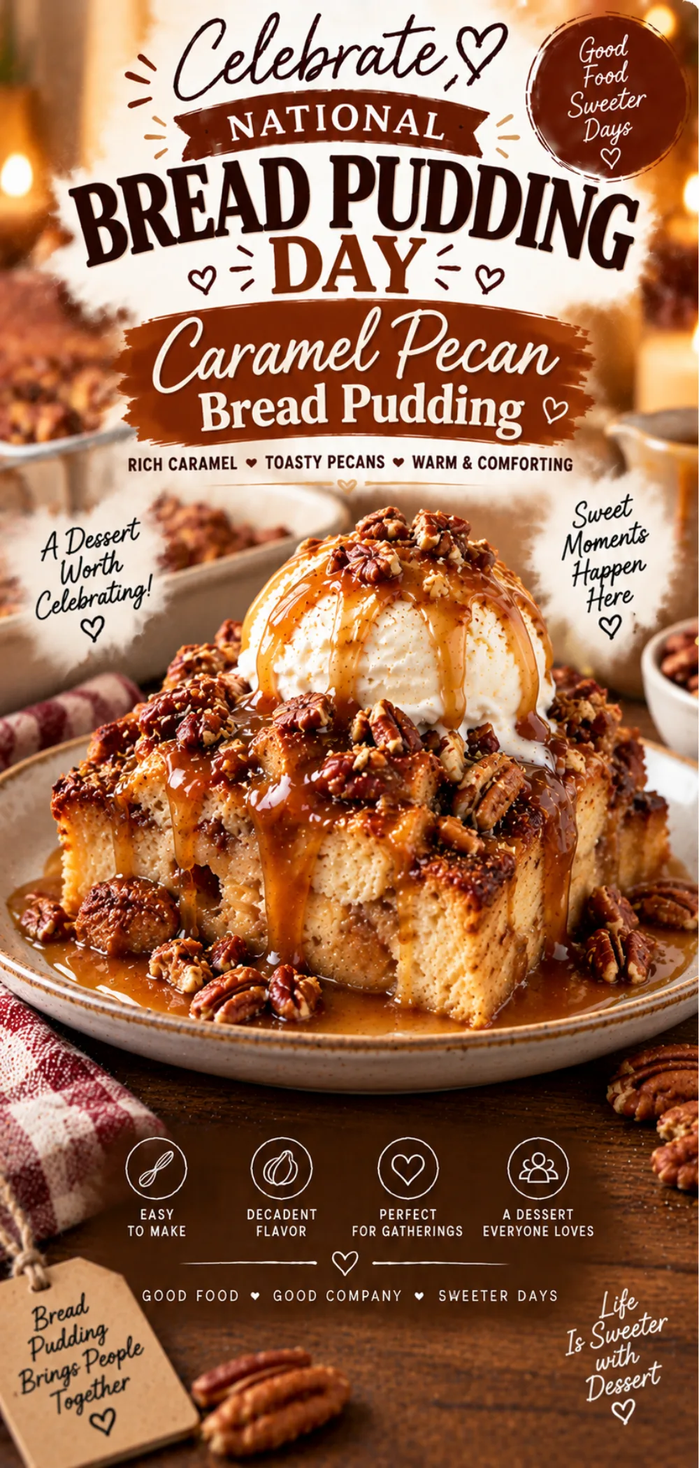 National Bread Pudding Day Caramel Pecan Bread Pudding