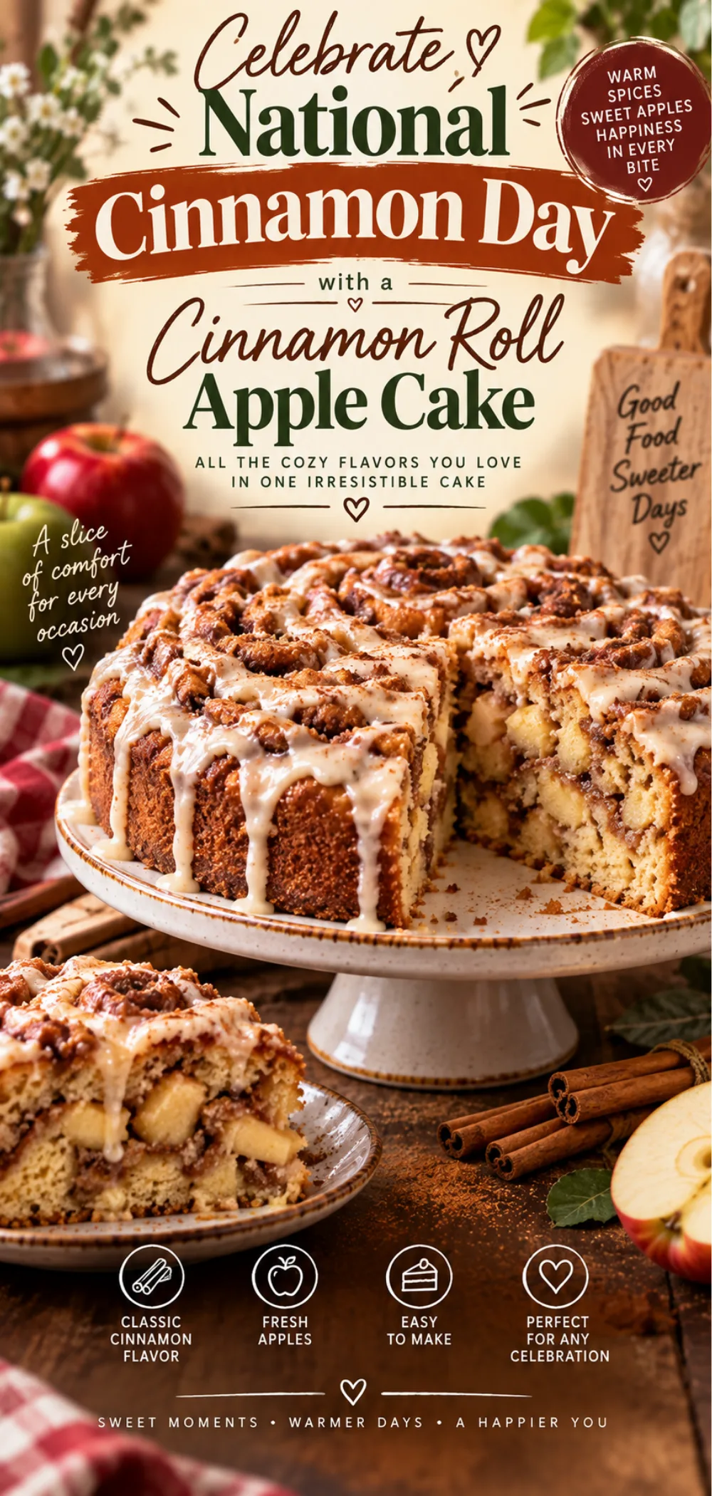 National Cinnamon Day Cinnamon Roll Apple Cake