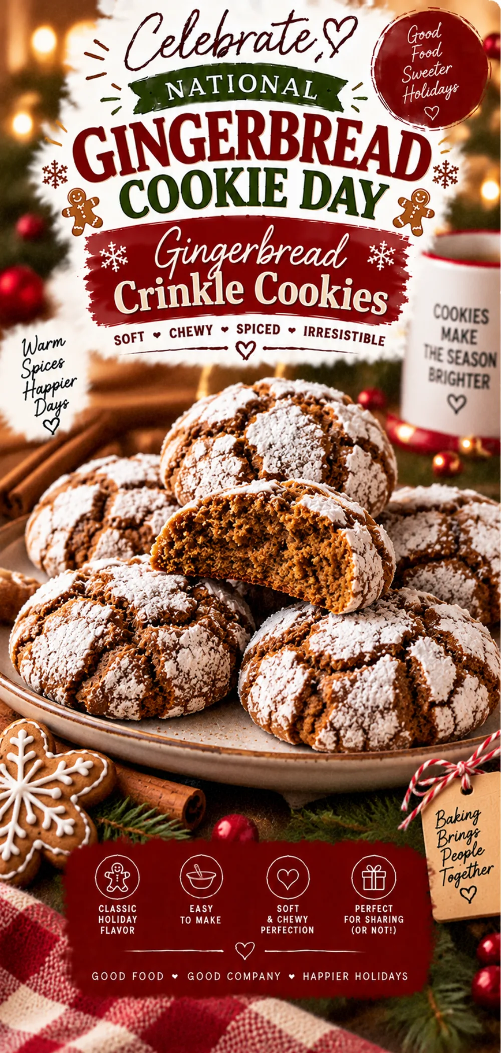 National Gingerbread Cookie Day Gingerbread Crinkle Cookies