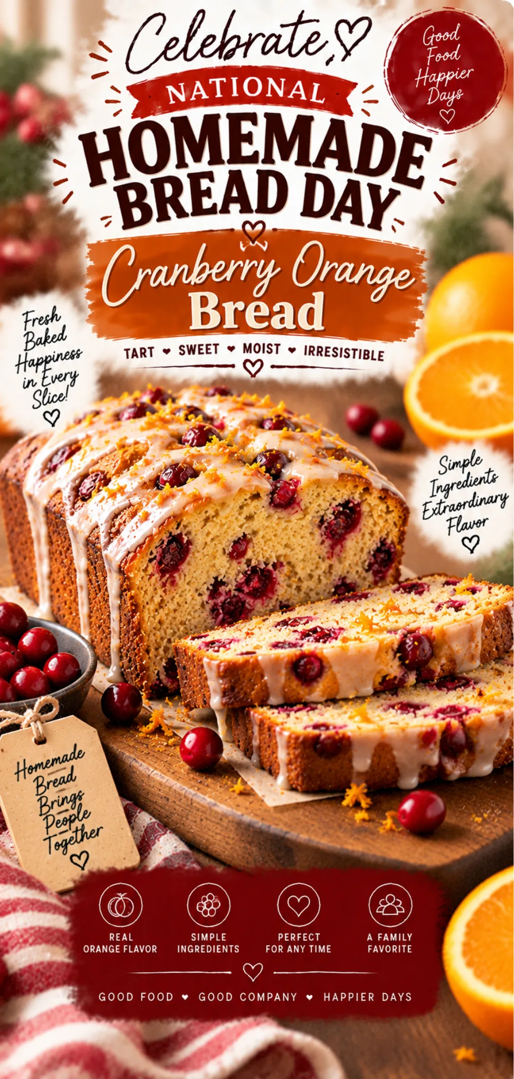 National Homemade Bread Day Cranberry Orange Bread