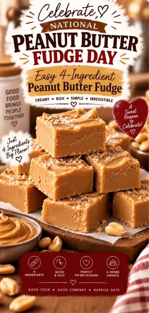 National Peanut Butter Fudge Day 4-Ingredient Peanut Butter Fudge