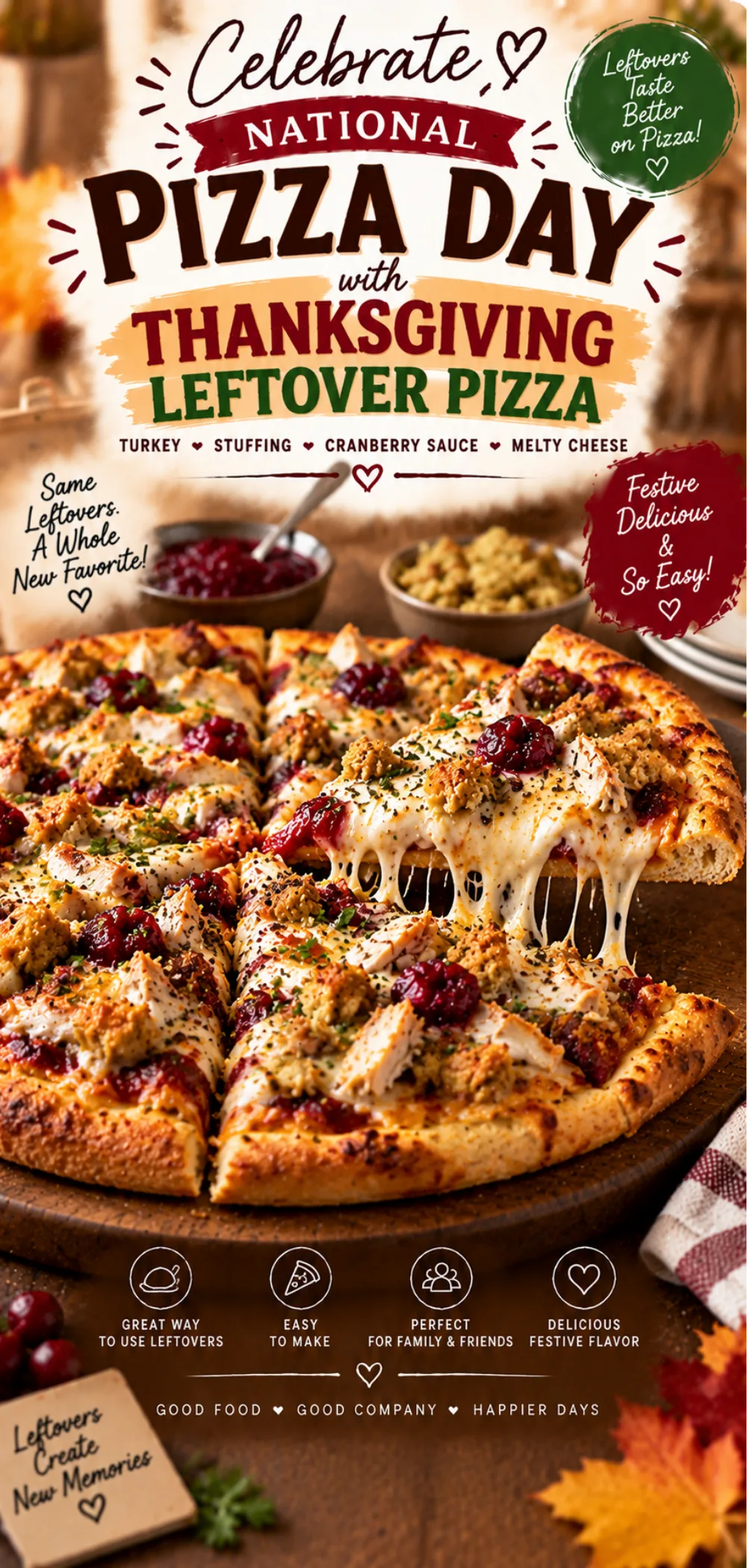 National Pizza Day Loaded Thanksgiving Leftover Pizza