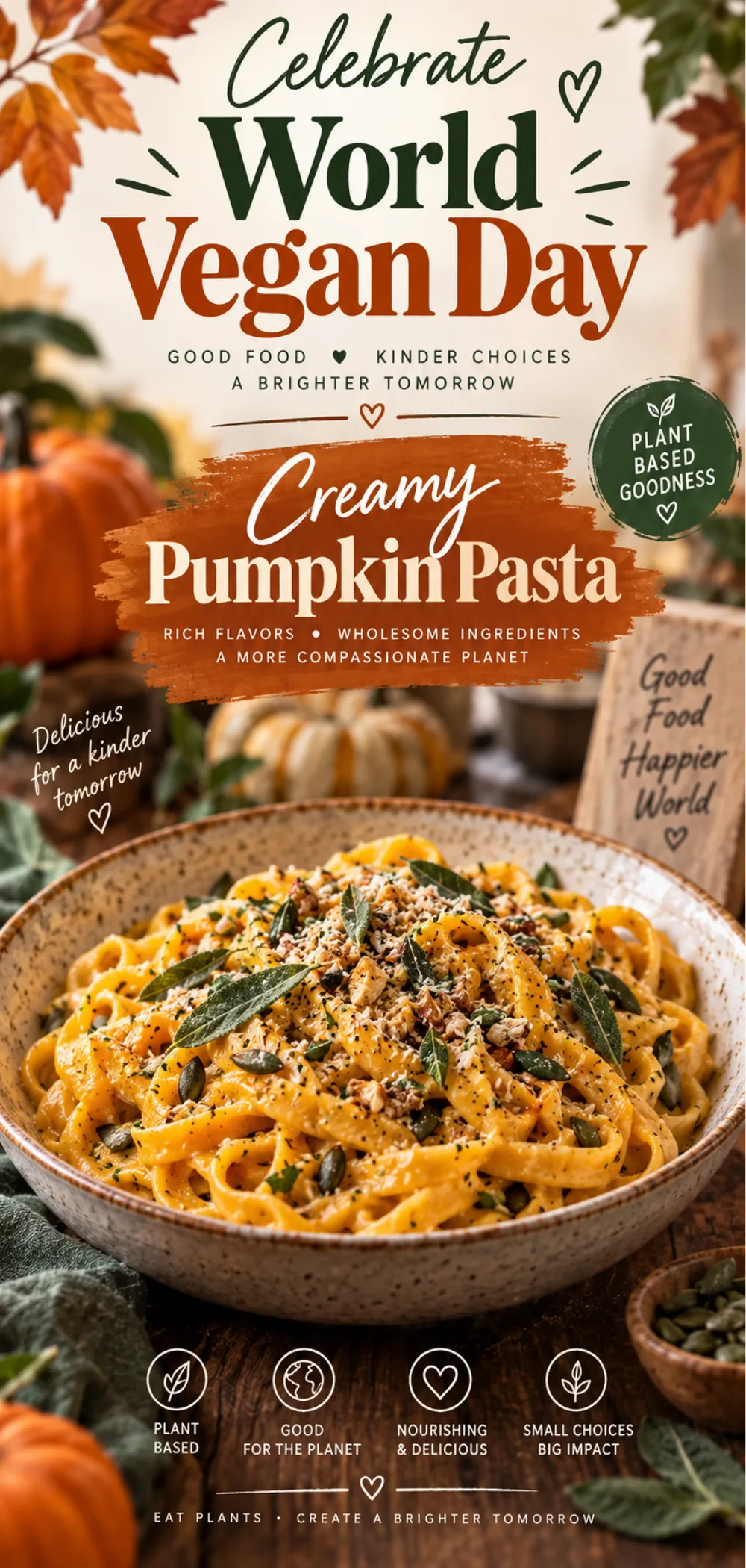 World Vegan Day Creamy Pumpkin Pasta