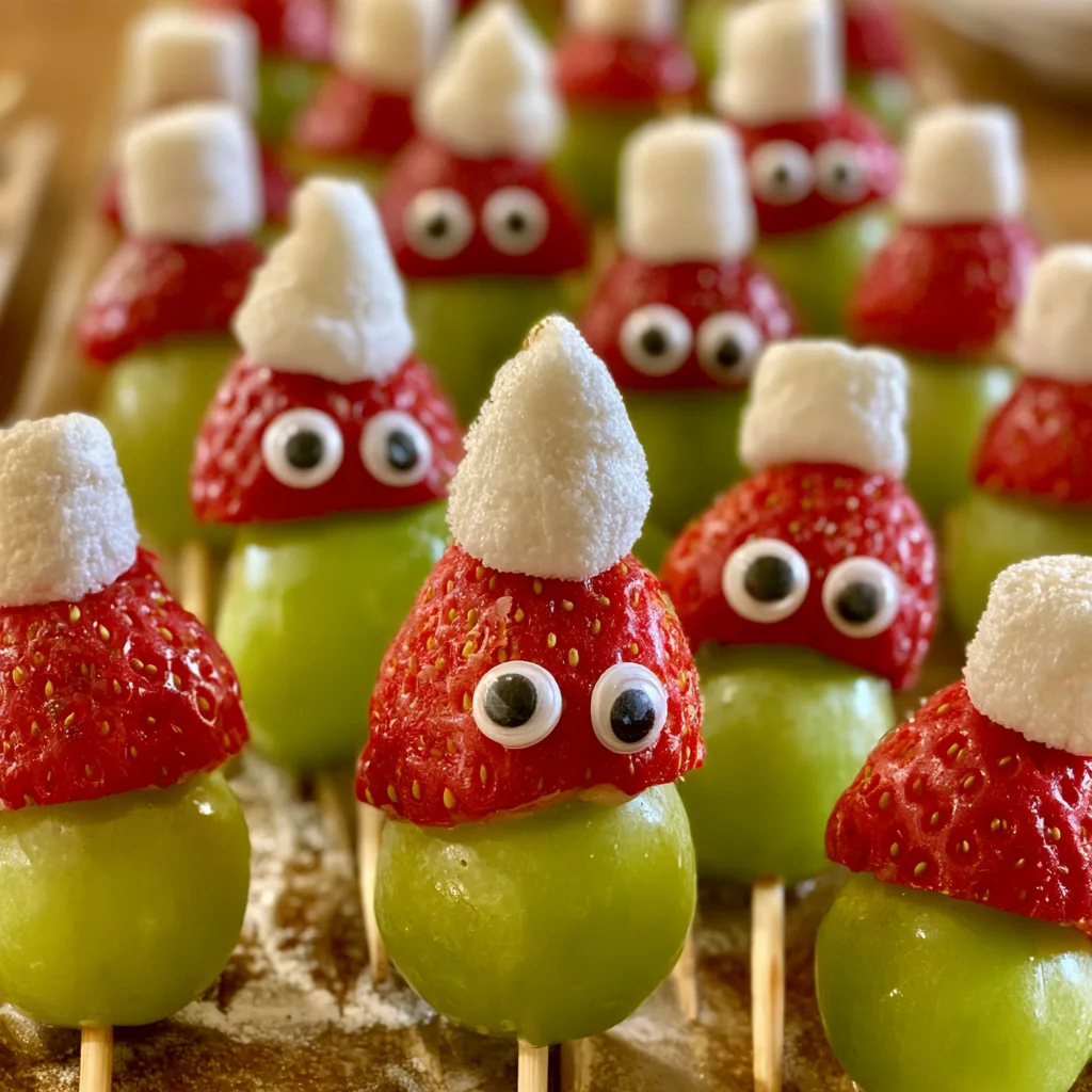 Healthy Grinch Grape Skewers