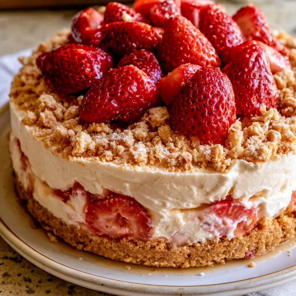 Irresistible No Bake Strawberry Crunch Cheesecake Recipe