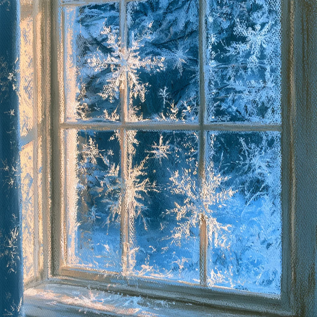 January Winter Window Oil Pastel Art