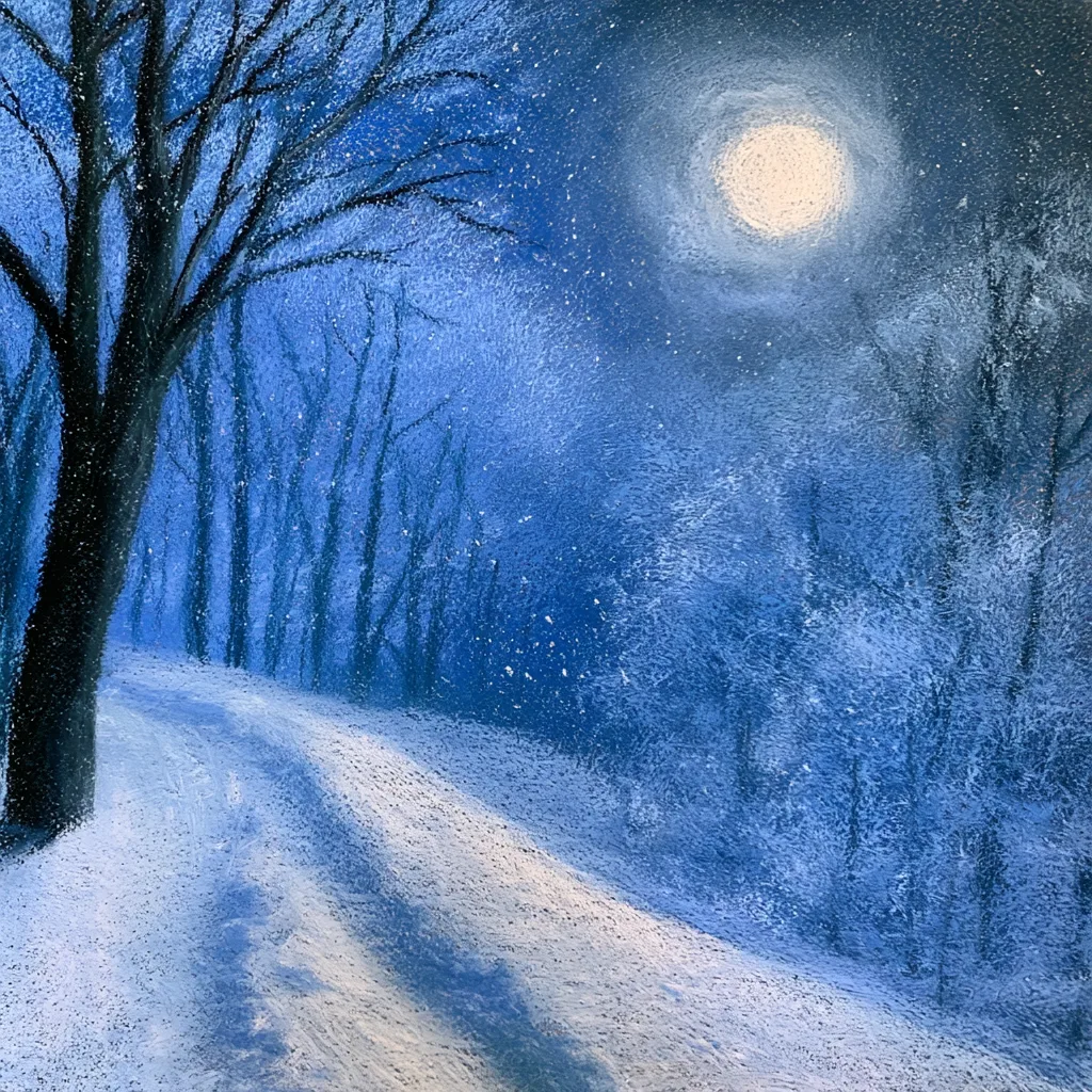 Snowy Night Oil Pastel Drawing